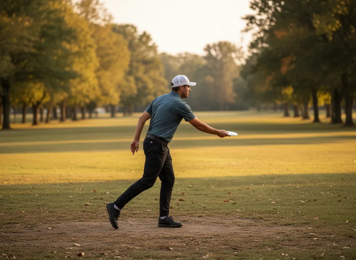 Disc golfer using controlled walk up approach