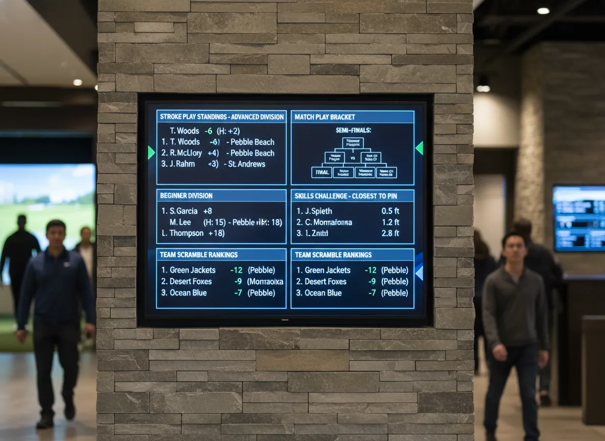 Leaderboard screen displaying varied competition formats and divisions