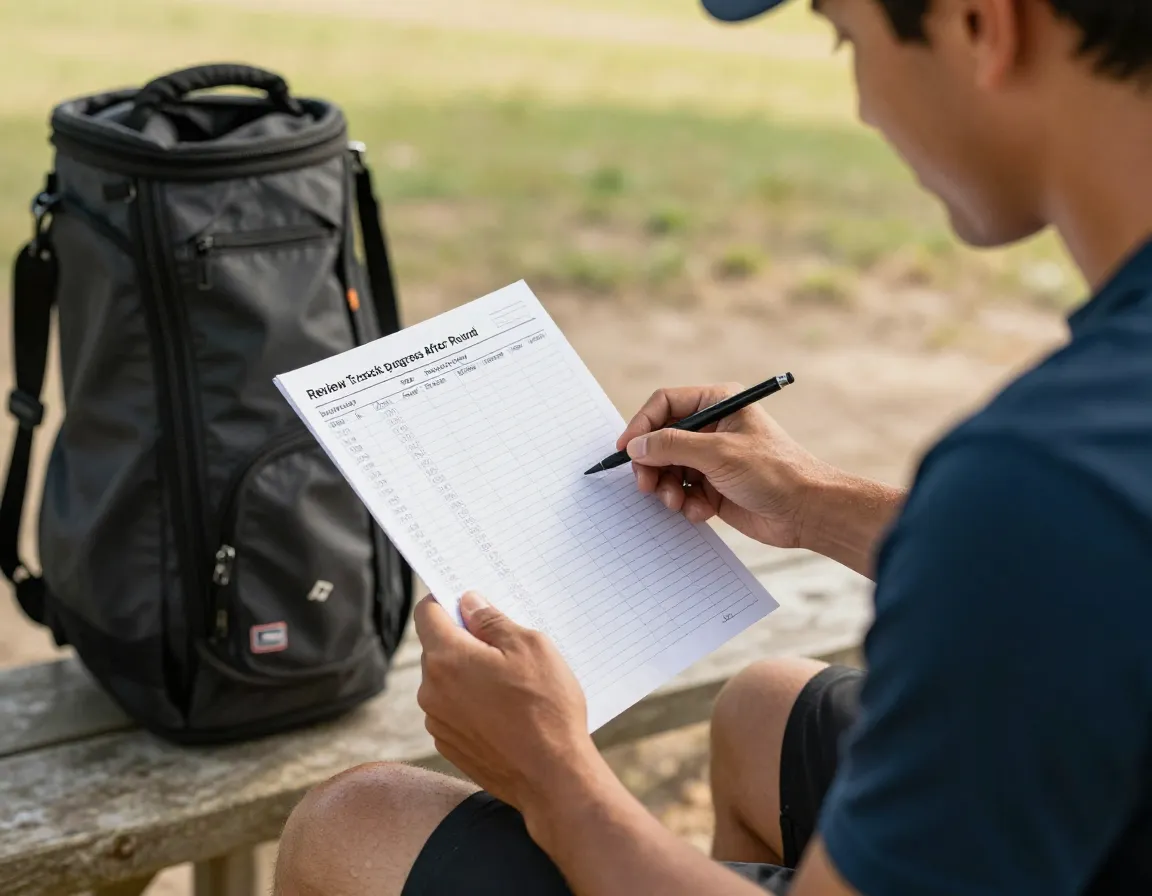 Player reviewing scorecard to track progress after round