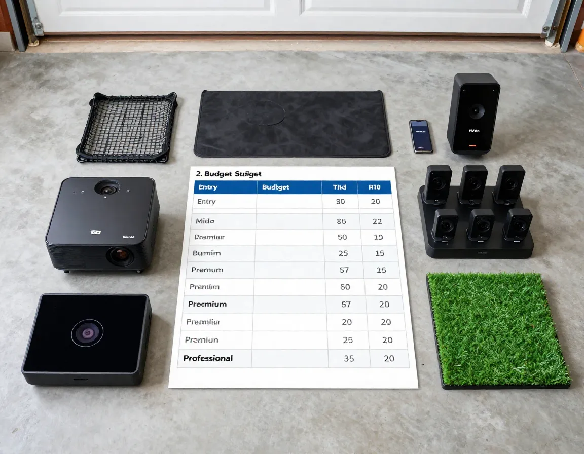 Budget comparison table with equipment stacks in home garage