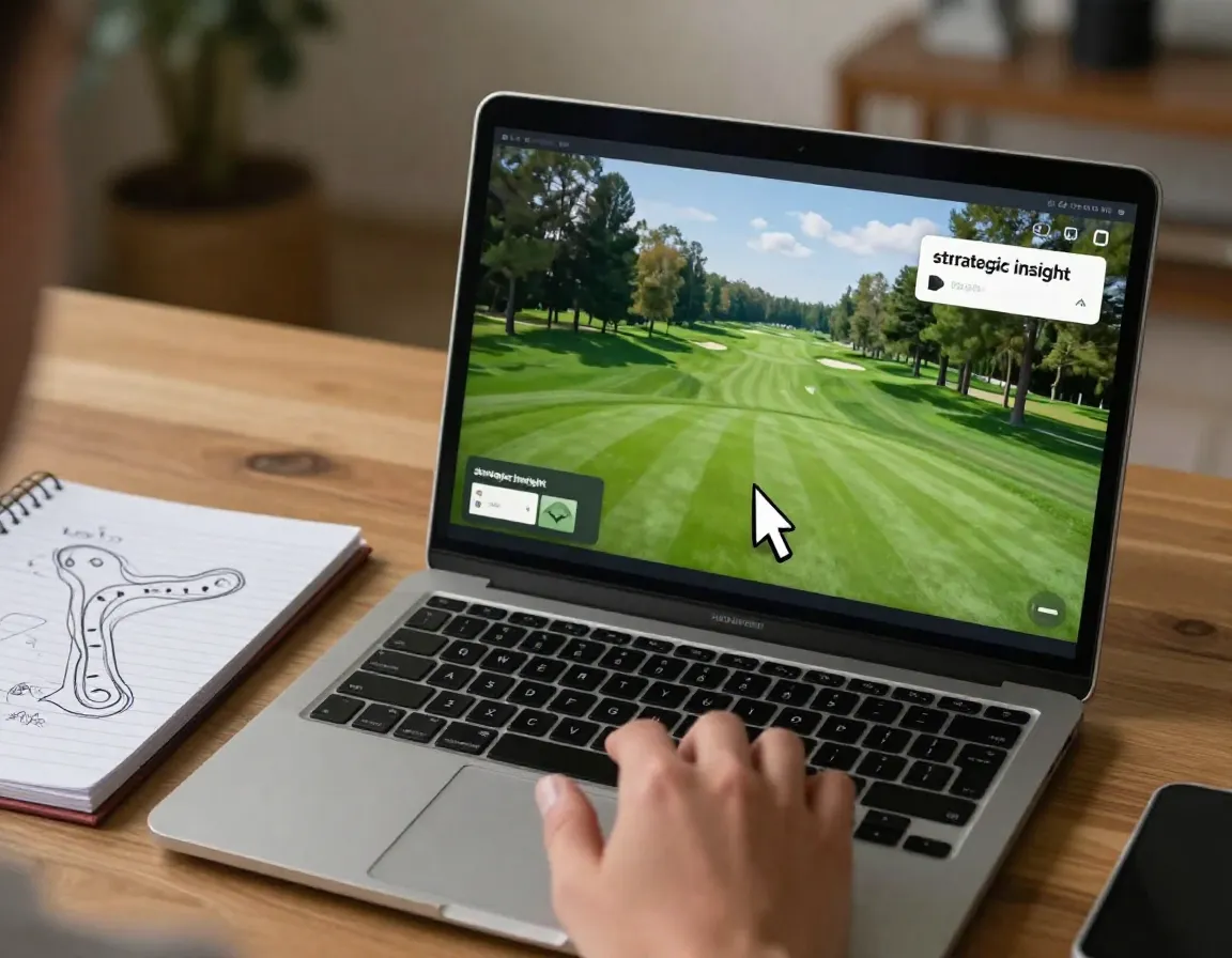 Person using a laptop to take a virtual tour of a famous golf course