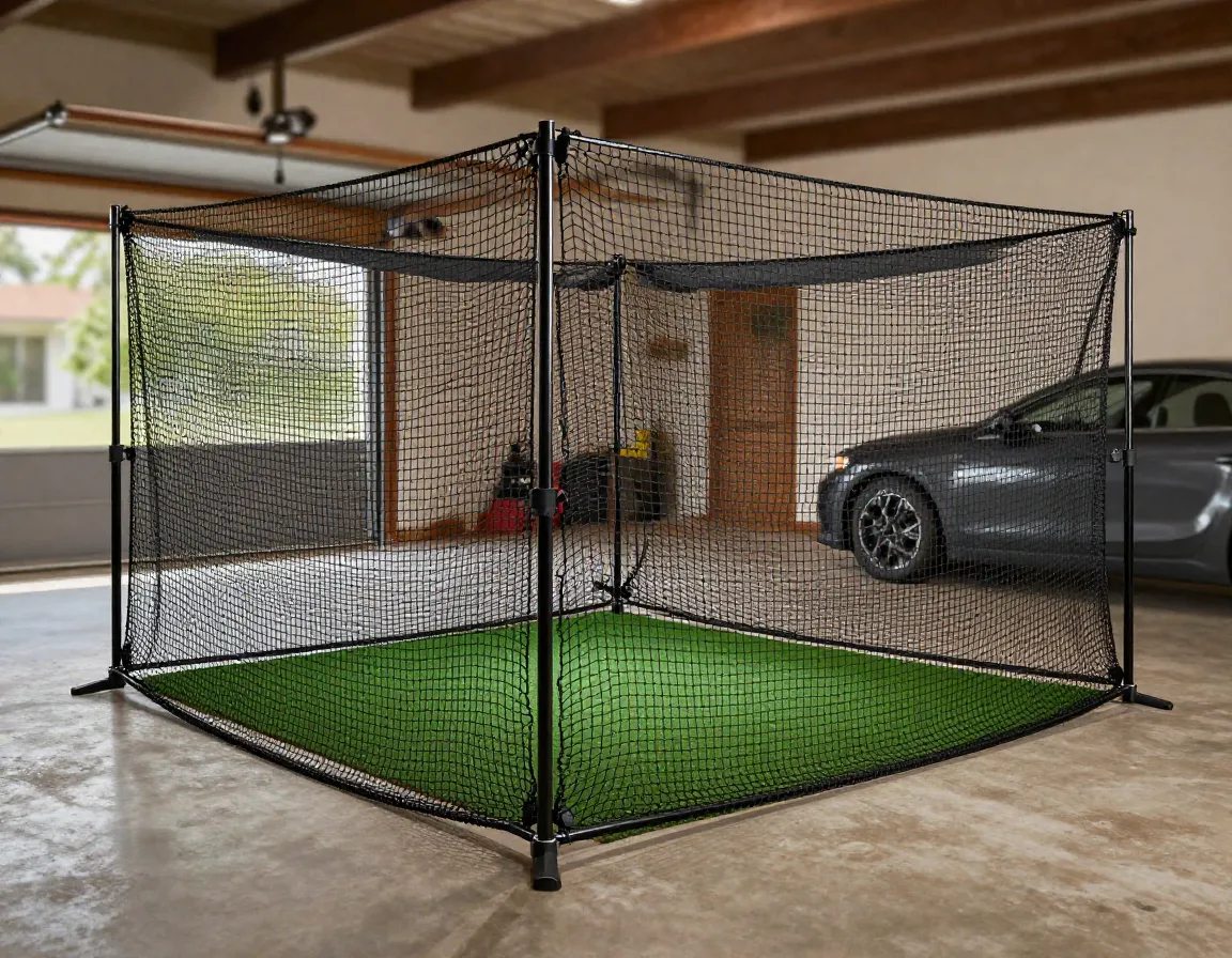 Side rear barrier protection nets prevent mishit damage indoor golf