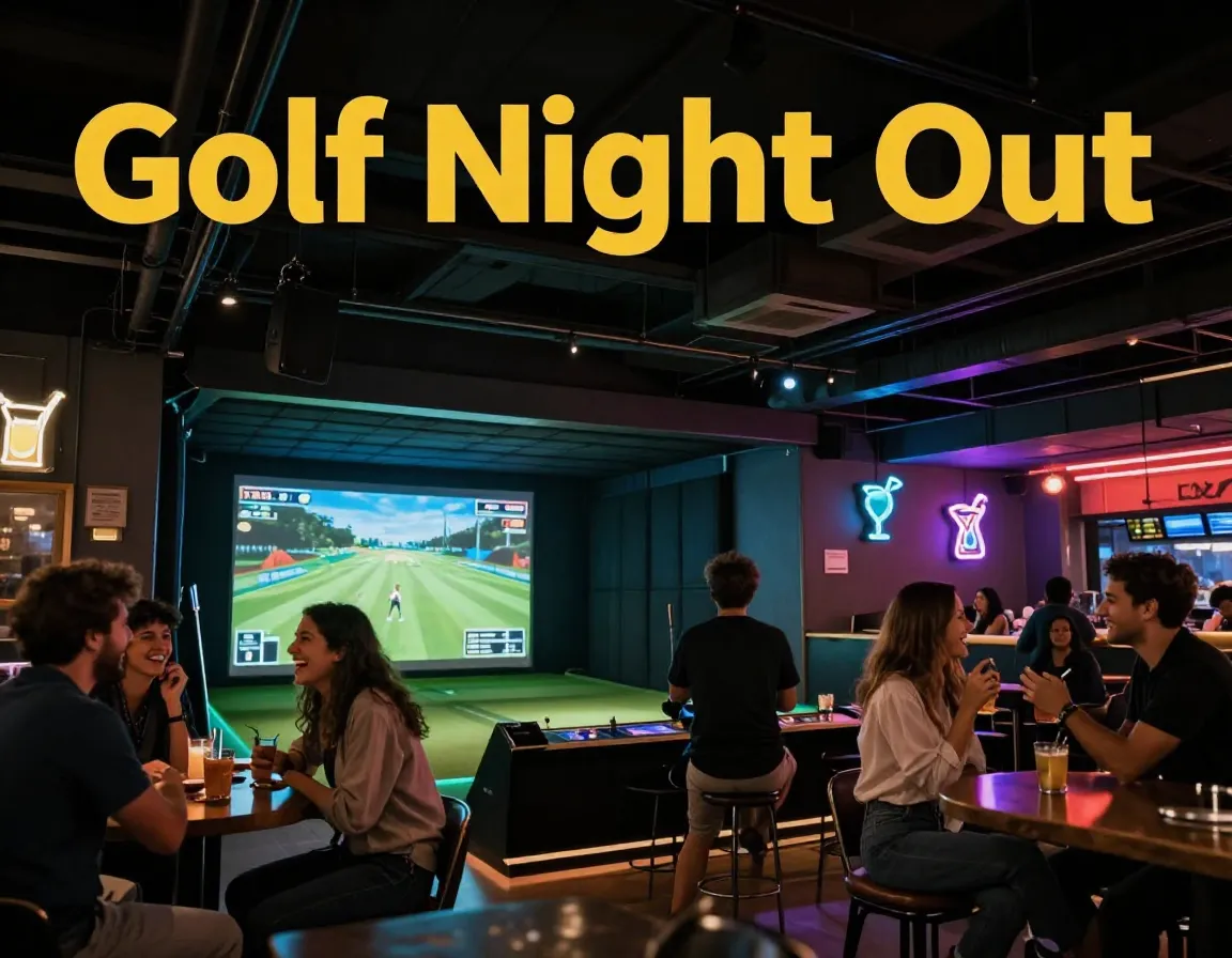 Urban bar glow golf simulator social night out vibe