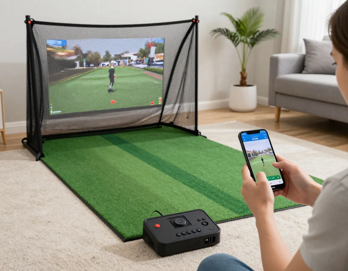 Portable golf simulator affordable compact setup smartphone integration living room