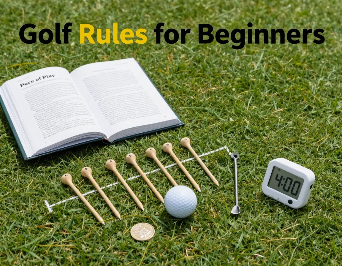 Golf beginners rulebook nine tees tools essentials flat lay