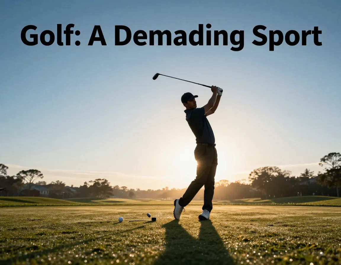 Golfer mid swing silhouette sunrise dewy fairway athletic form