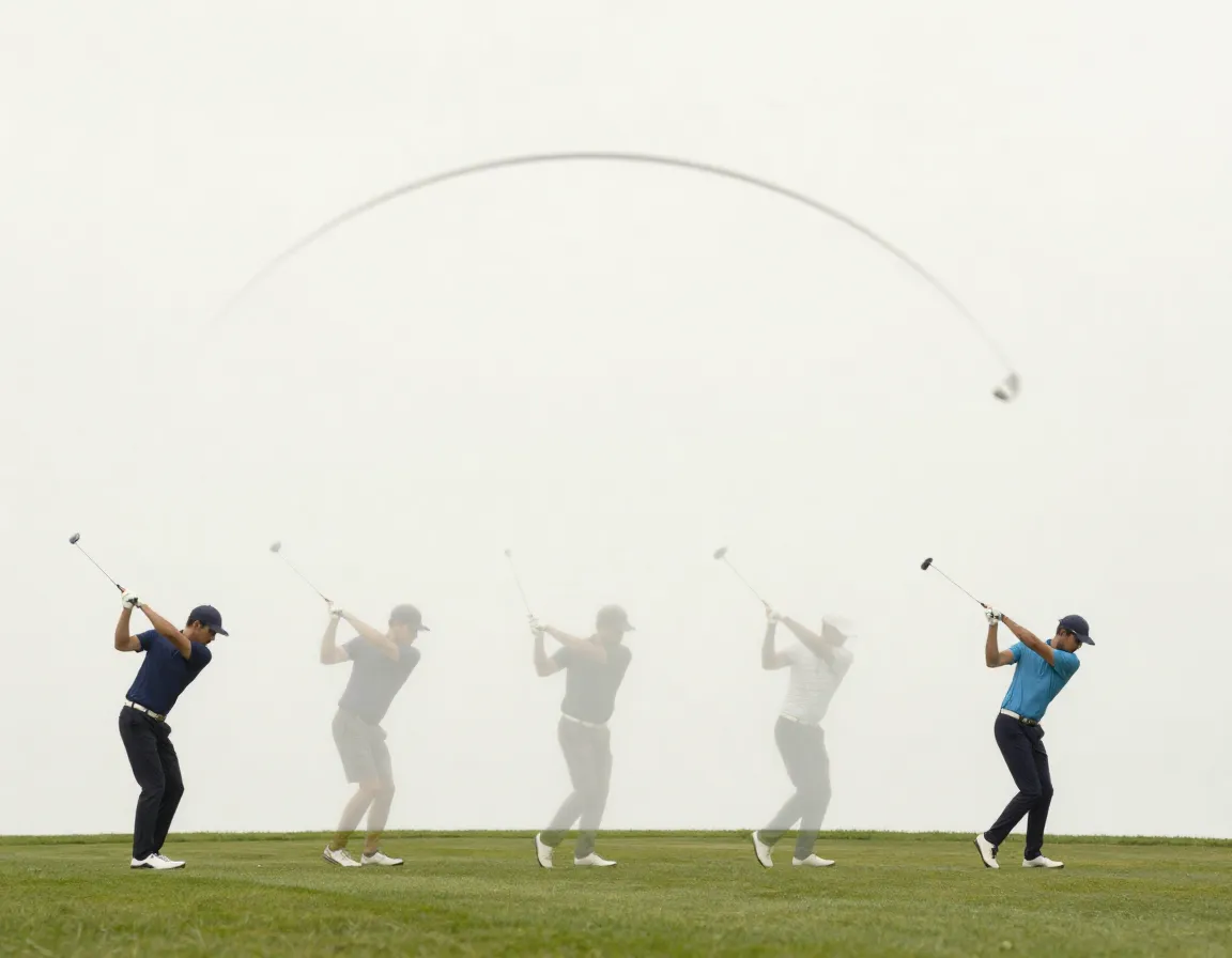 Multi exposure photo showing the fluid tempo of a golf swing