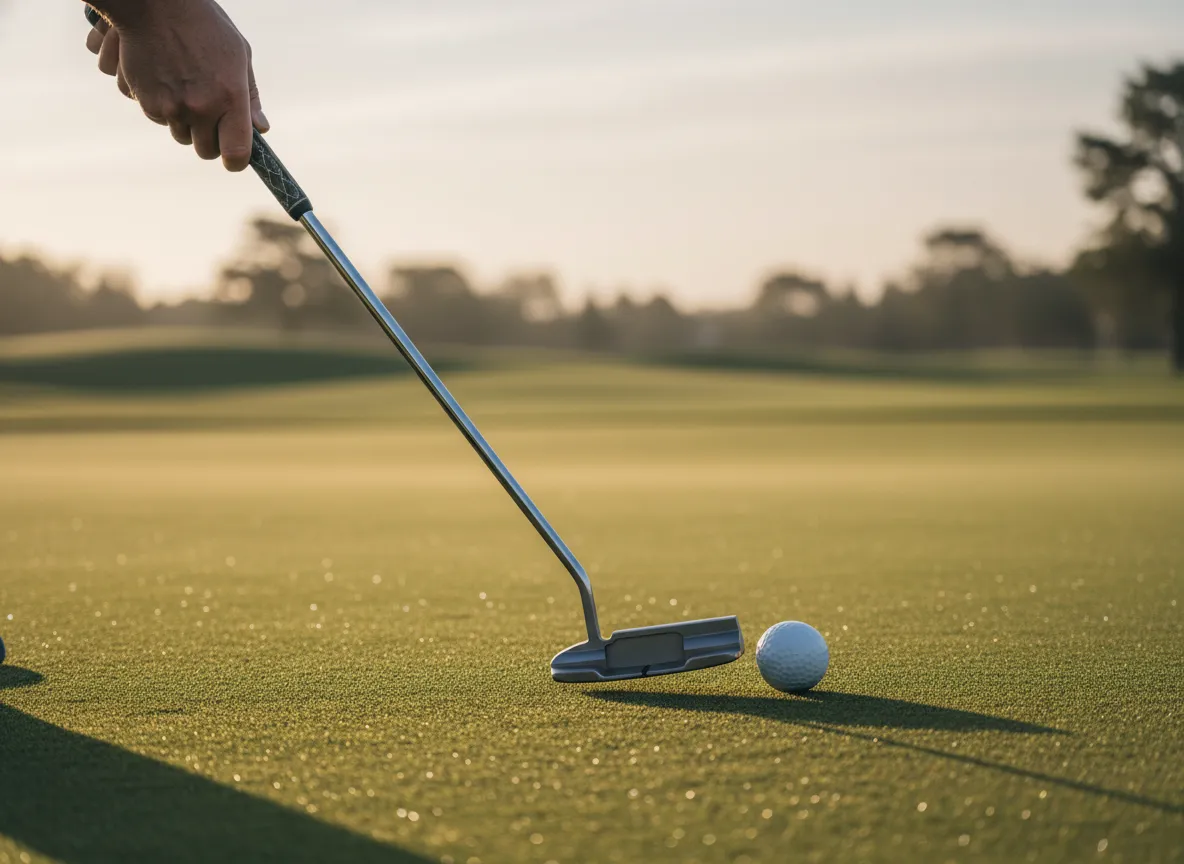 Quiet hands putting secret golfer practicing pendulum stroke on green