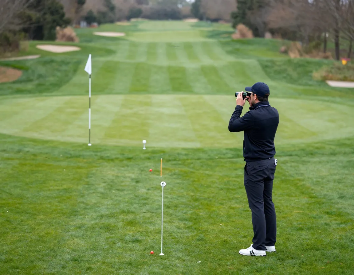 Pin hunting yardage system golfer checking multiple distances