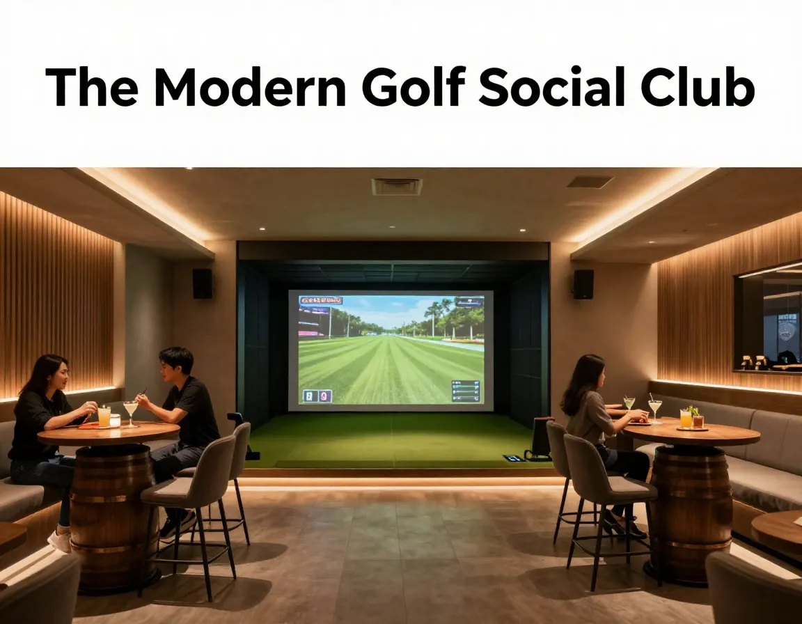 Luxury indoor golf simulator lounge bar modern evening social scene