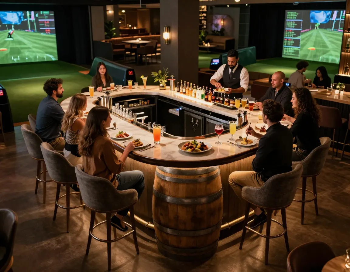 Whiskey barrel table craft cocktails bar seating premium lounge bar