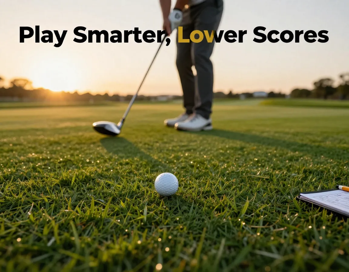 Golfer strategic swing fairway golden hour ball scorecard pencil