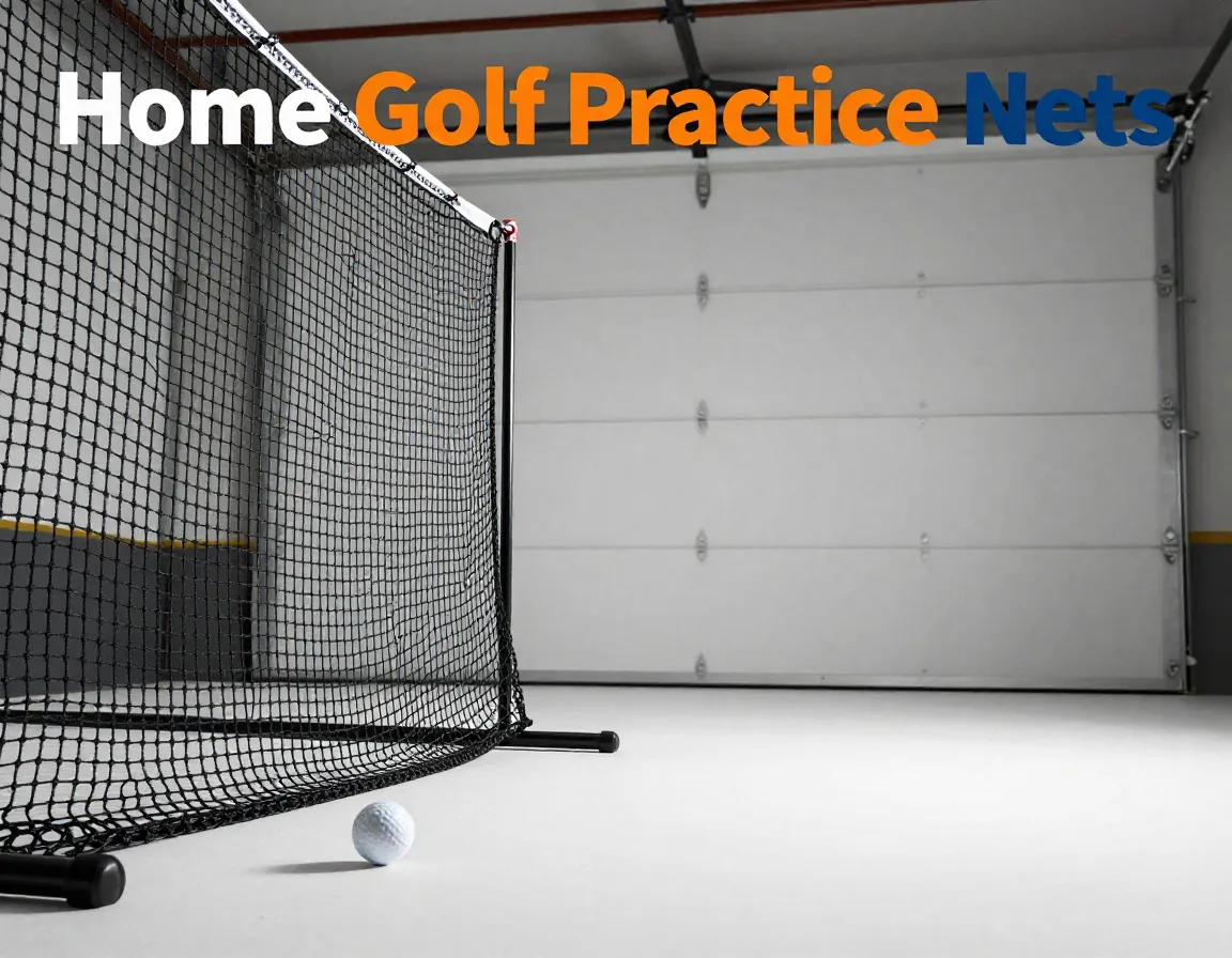 Premium indoor golf practice net suspended ball clean garage background