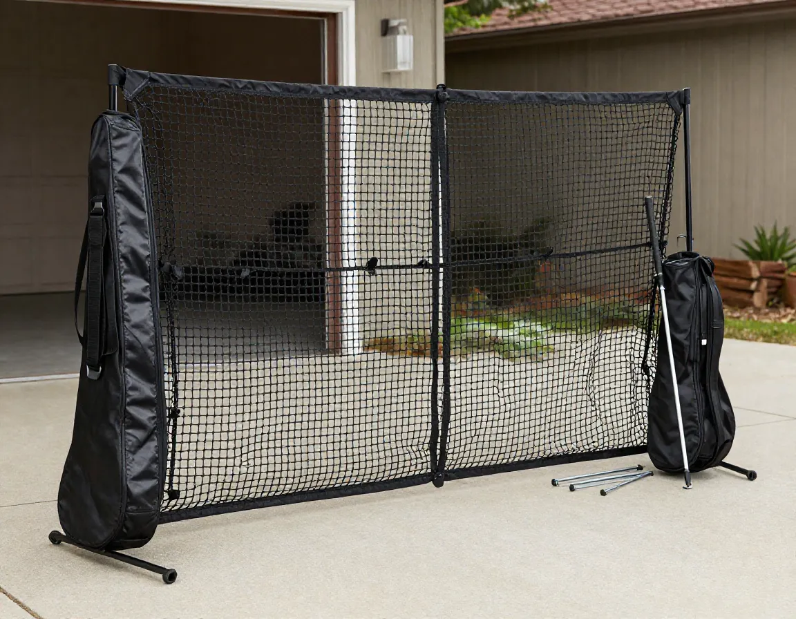 Portable muvpoh 10x7ft nylon golf net with carry bag stakes