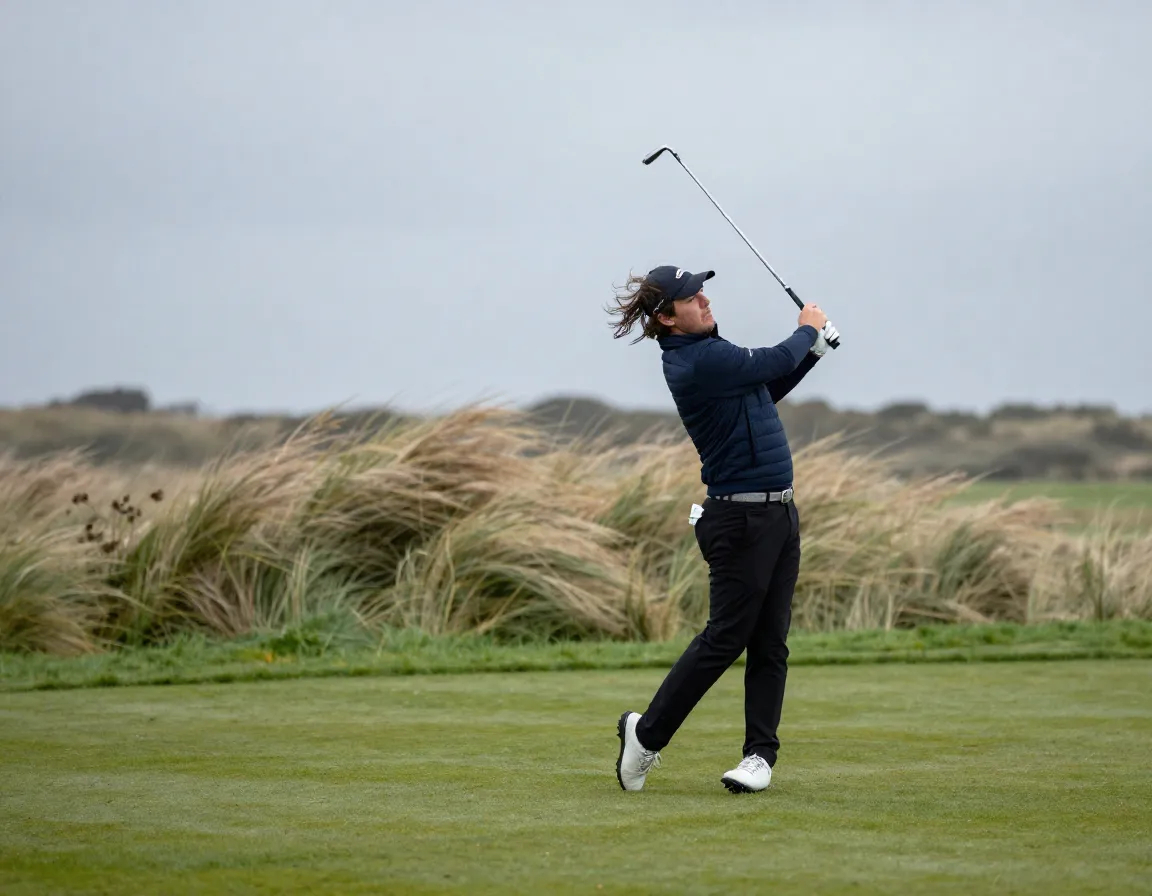 Weather and condition adjustments golfer in wind with extra club