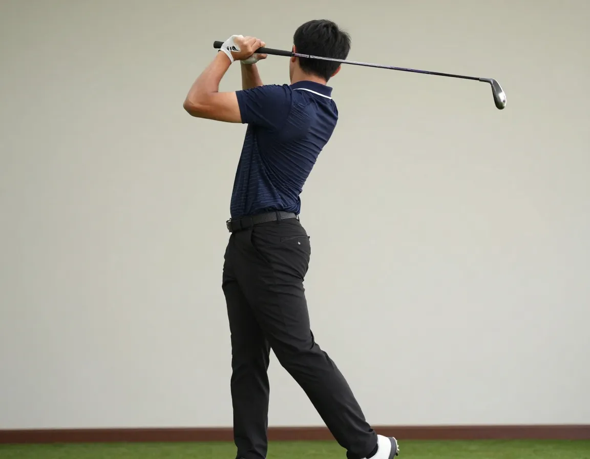 Golfer performing body rotation drill with club across shoulders