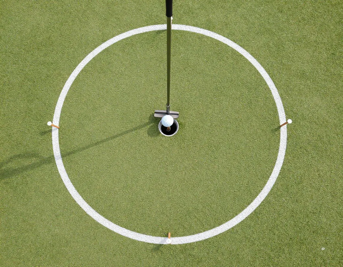 Overhead view of putting circle precision drill with tees