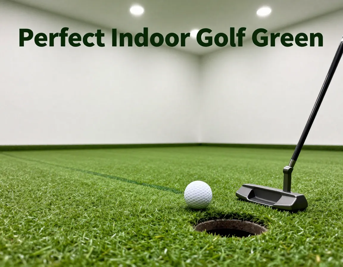 Professional indoor golf green putting surface minimalist room corner