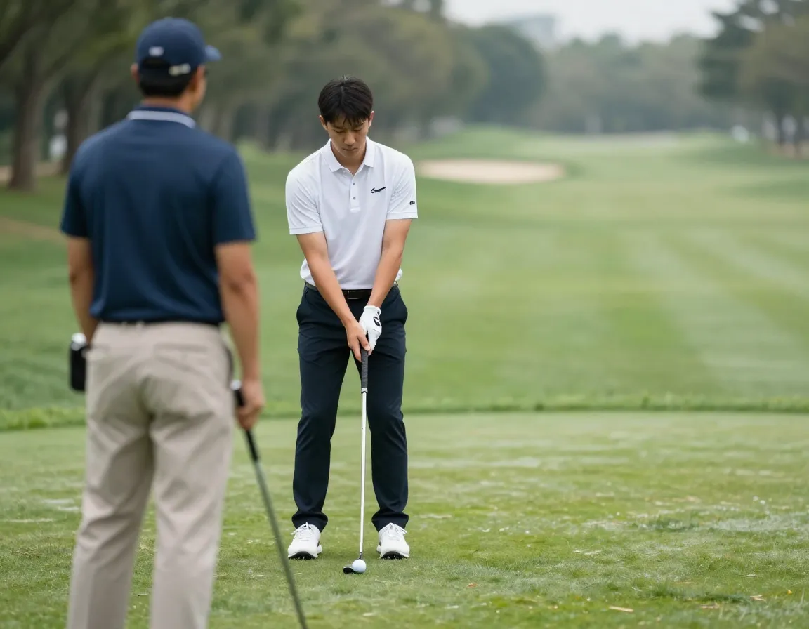 Golfer performing pre shot routine visualization behind the ball