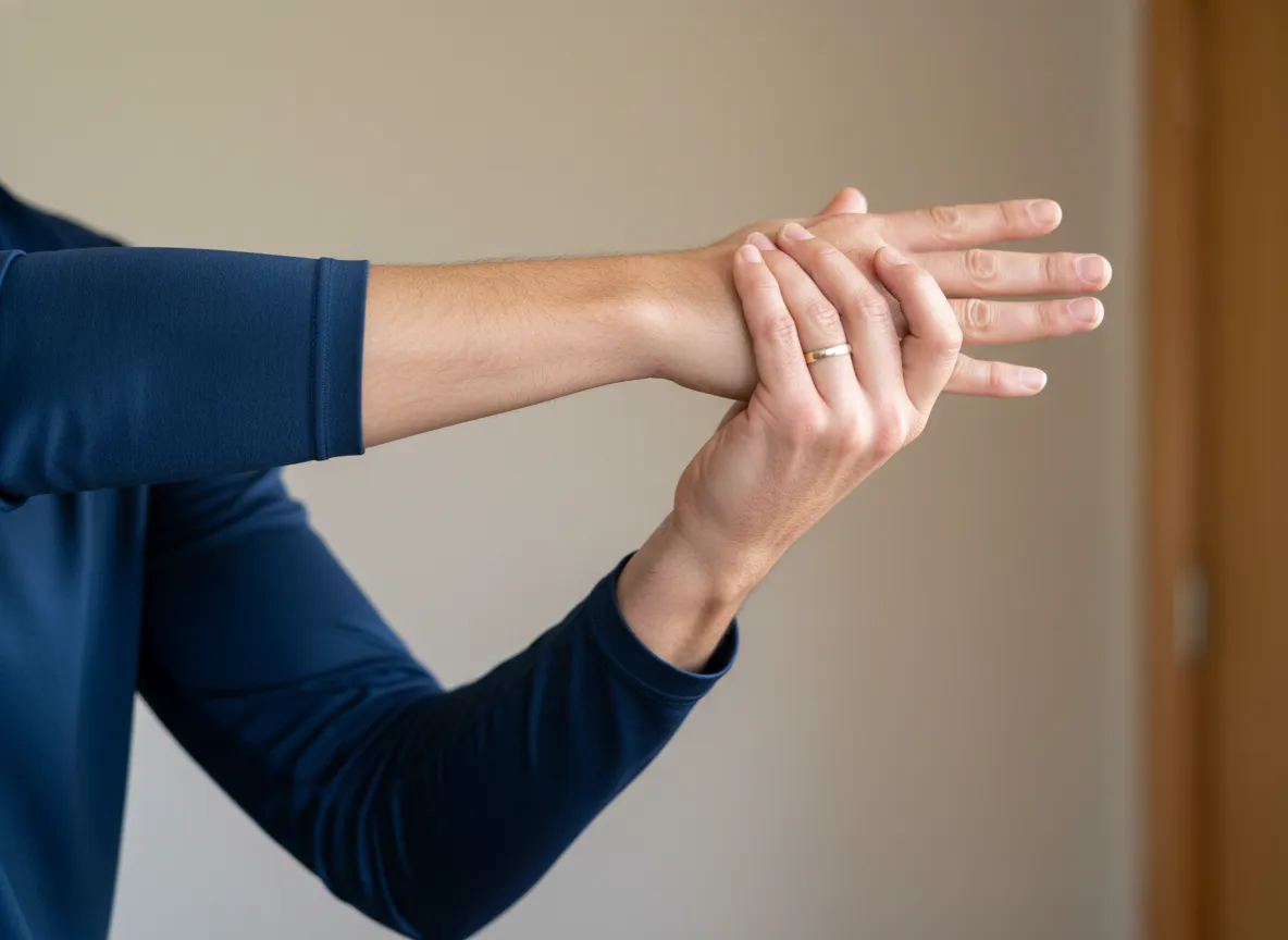 Close up of golfer performing wrist flexion and extension stretch