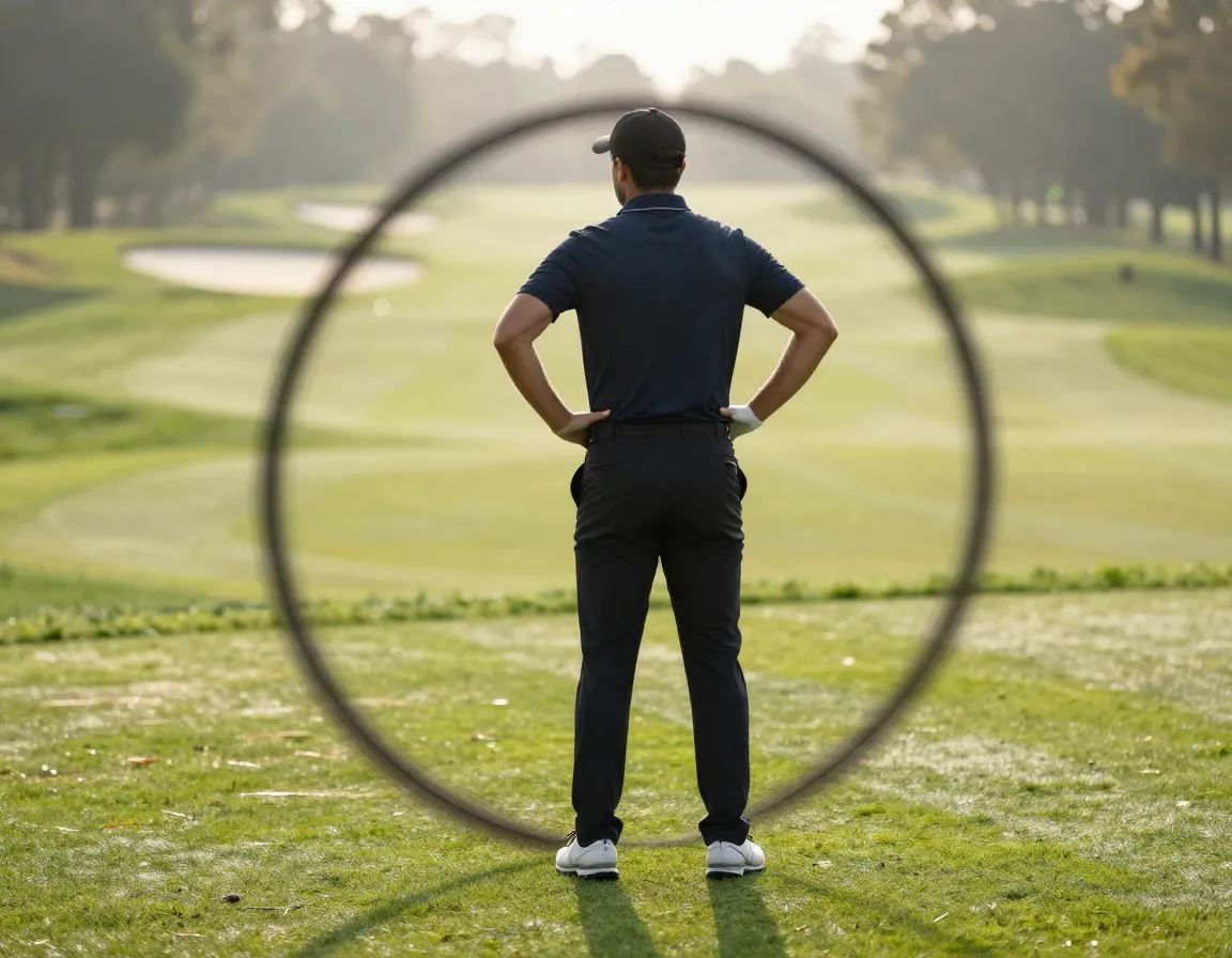 Golfer performing hip circles figure eights on fairway
