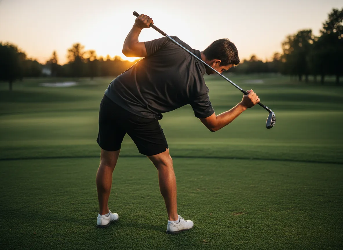 Golfer spinal rotation with club behind shoulders