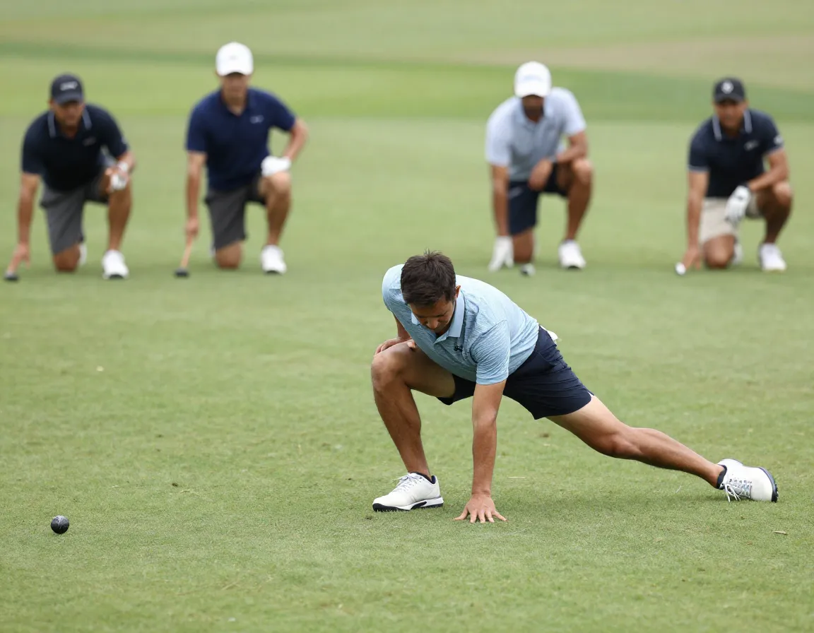 Golfer lateral lunge reaching toward ground