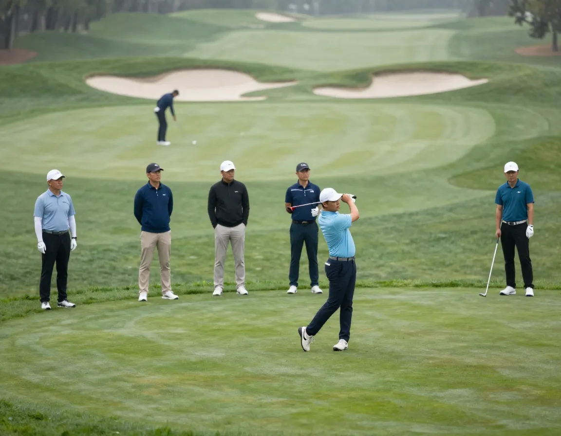 Golfers observing etiquette quiet during swing