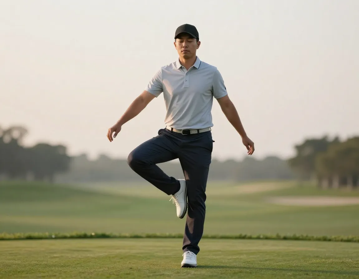 Golfer single leg balance eyes closed concentration