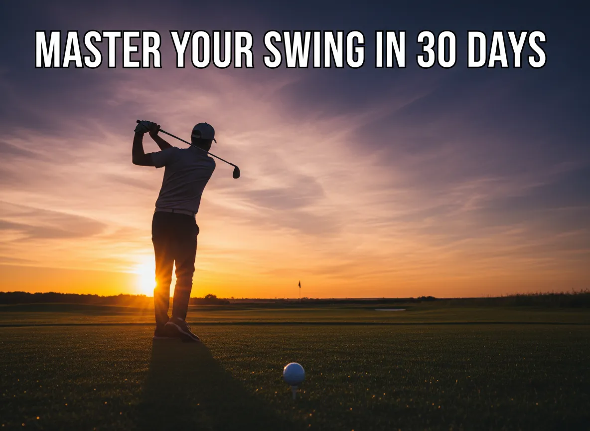 Golfer silhouette follow through sunset driving range practice journey