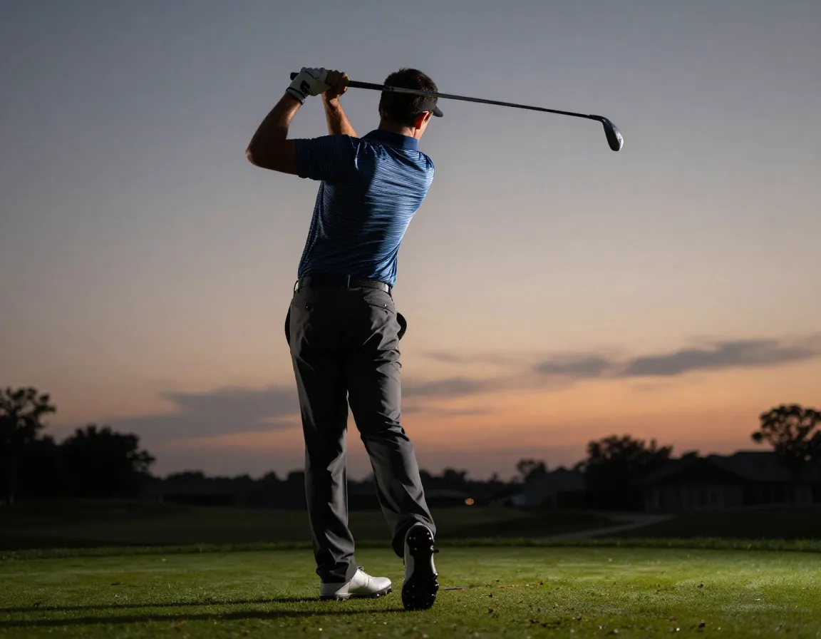 Golfer at top of backswing loading power with shoulder and hip turn