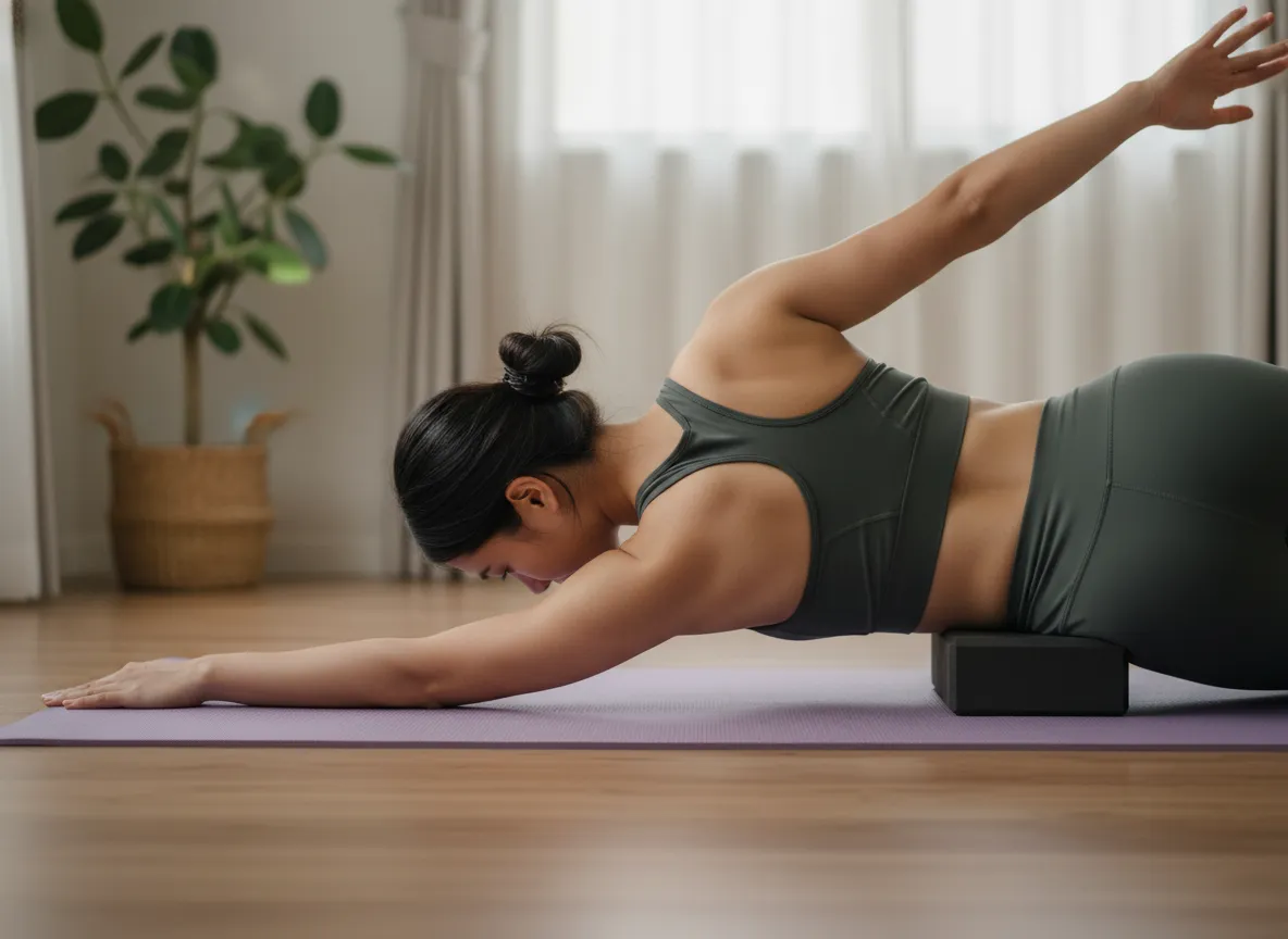 Athlete performing open book stretch for thoracic spine rotation