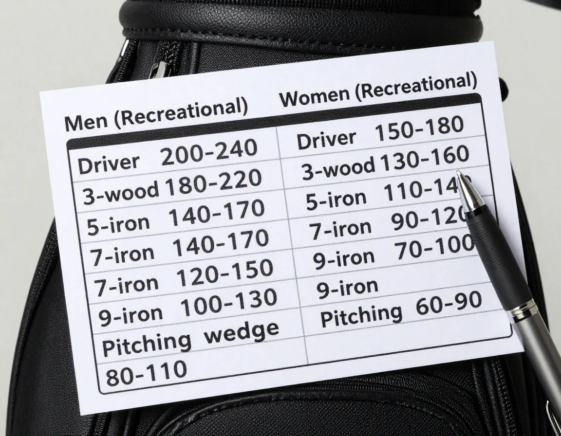 Personalized golf club distance chart for men and women recreational players