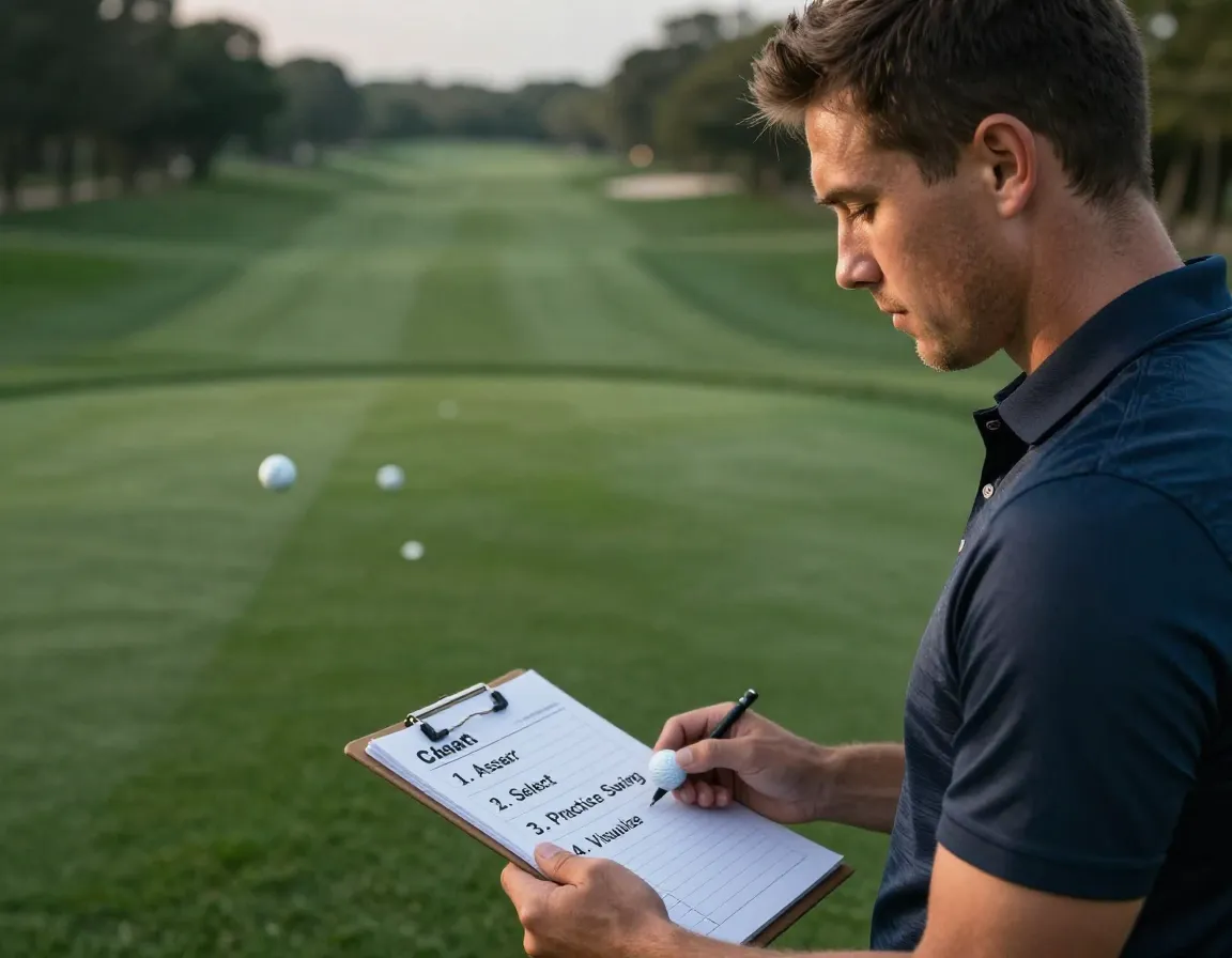 Golfer visualizing ball flight during pre shot routine checklist