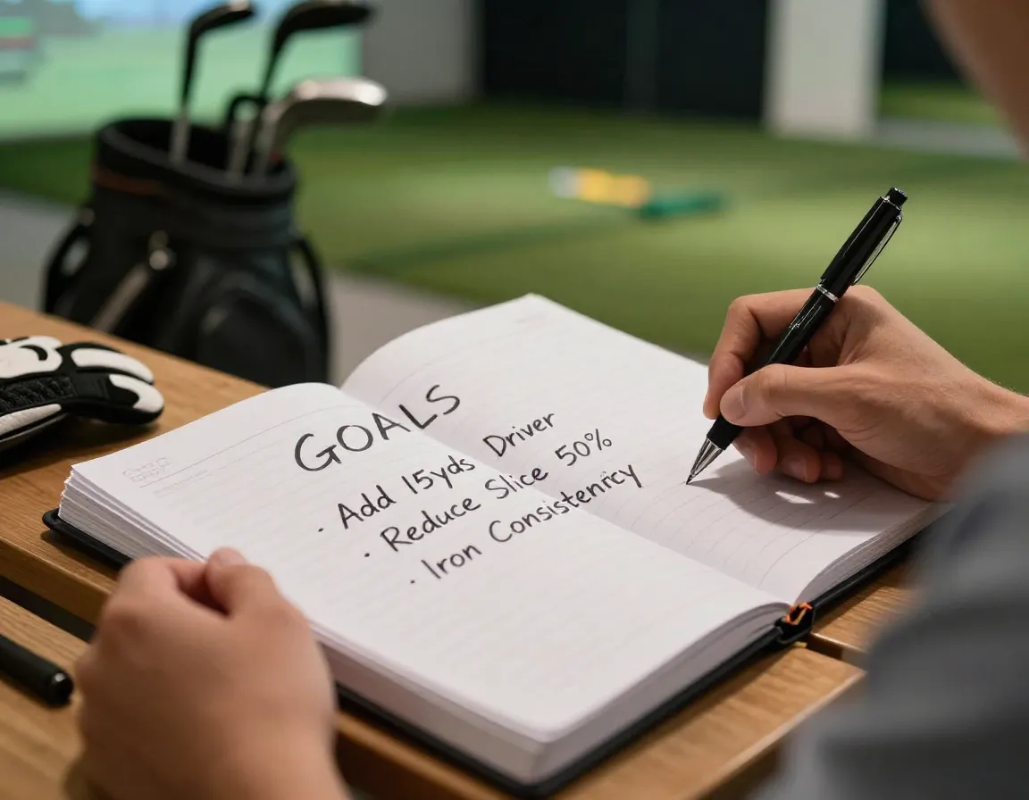 Crystal clear golf lesson goals on paper before indoor session