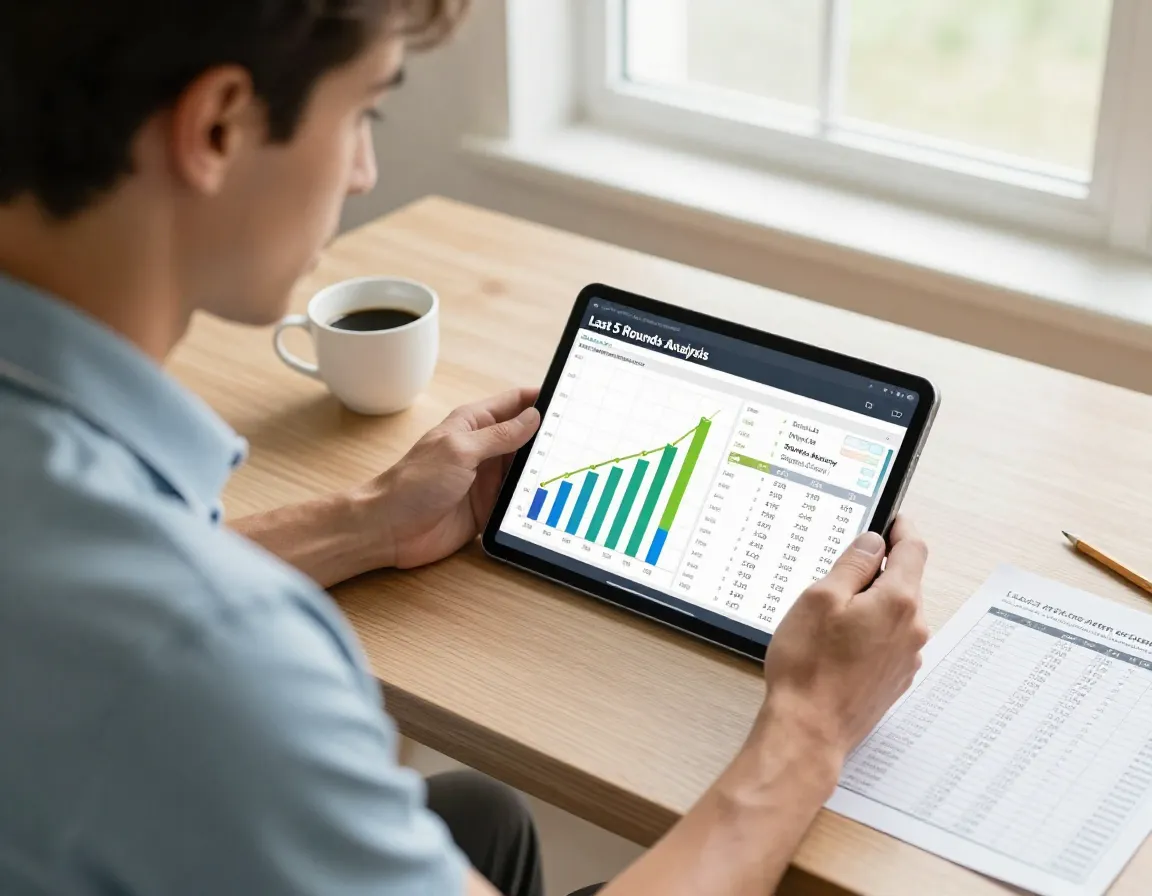 Golfer analyzing golf statistics on tablet for honest self assessment