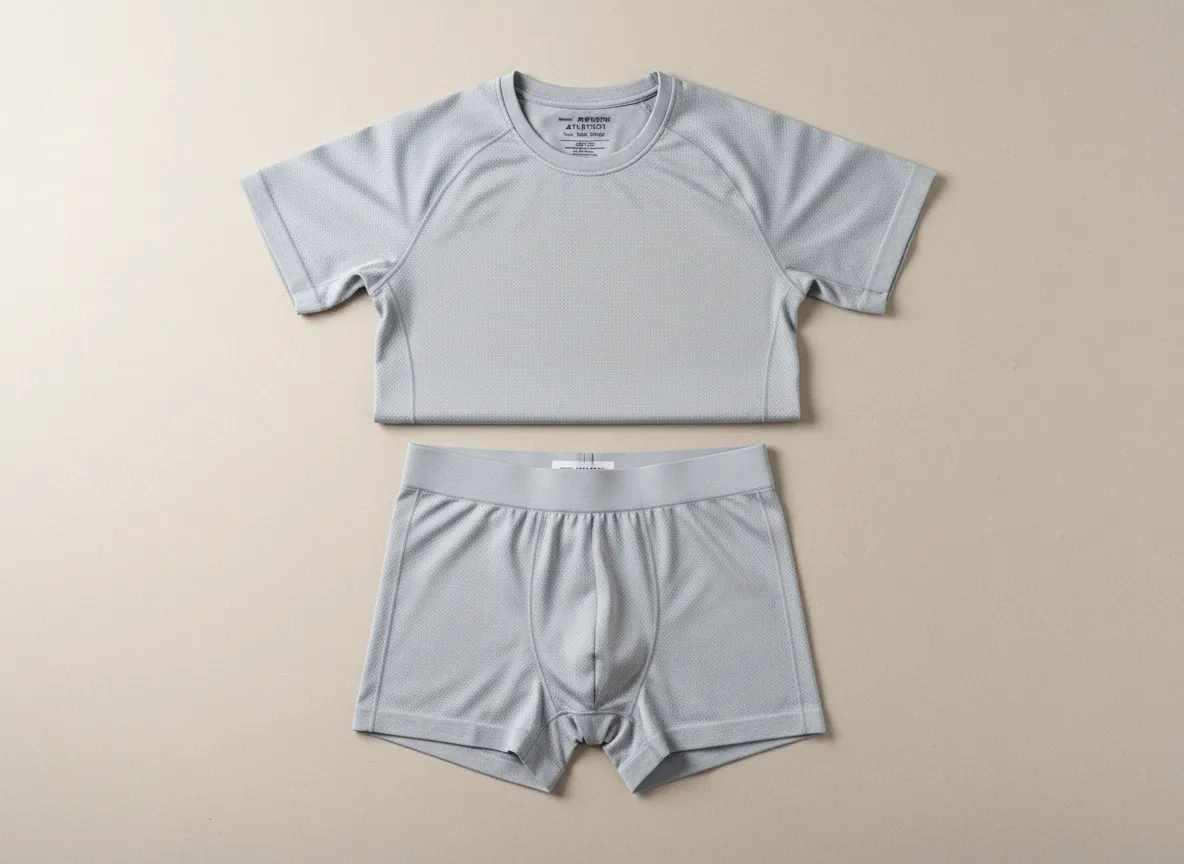 Moisture wicking athletic undergarments laid flat on surface