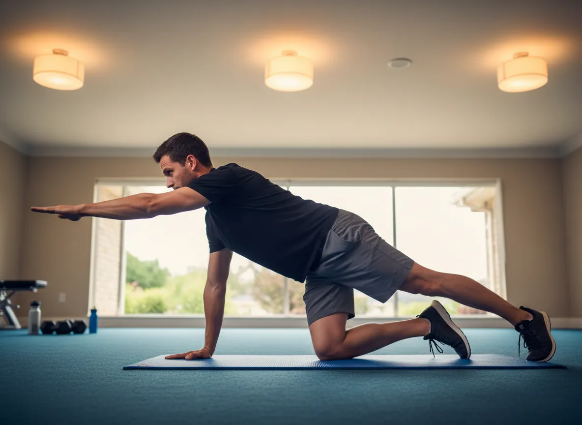 Bird dog dynamic core stability exercise on hands knees