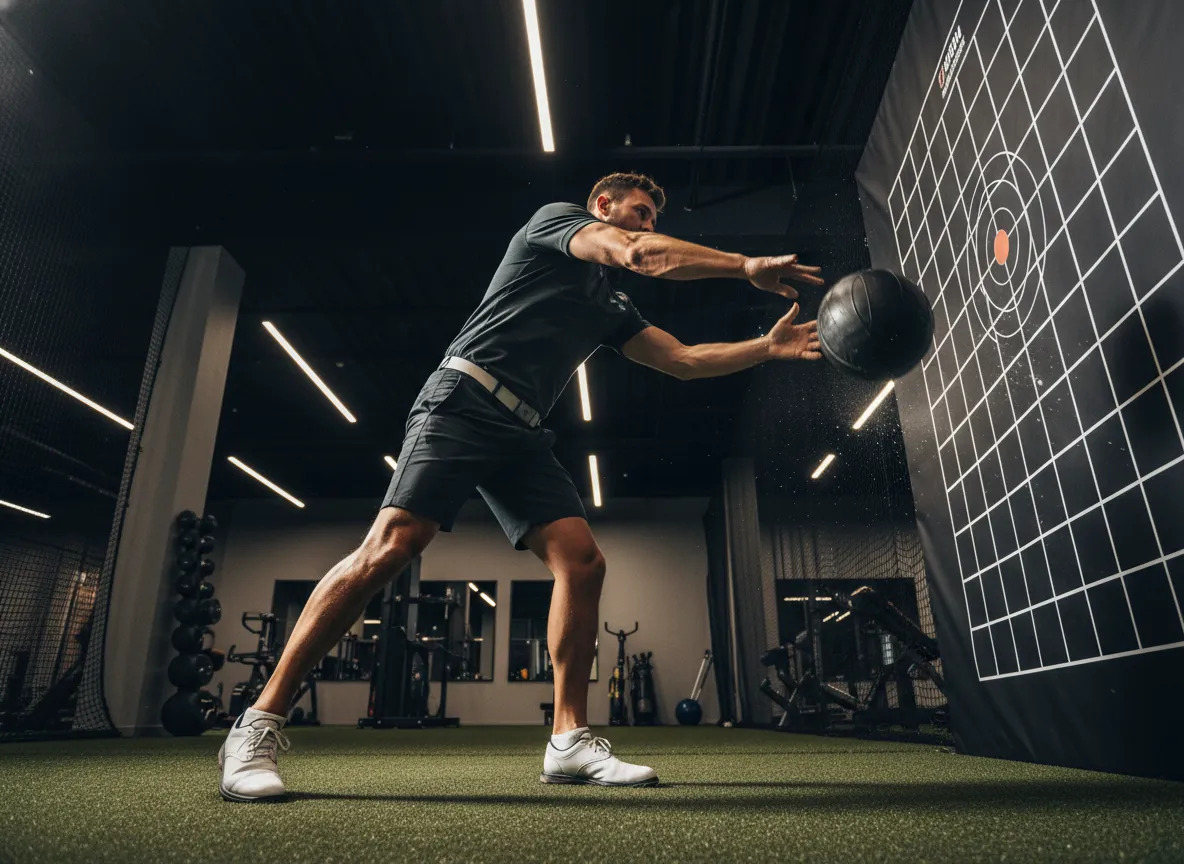 Medicine ball rotational throw for explosive golf swing power