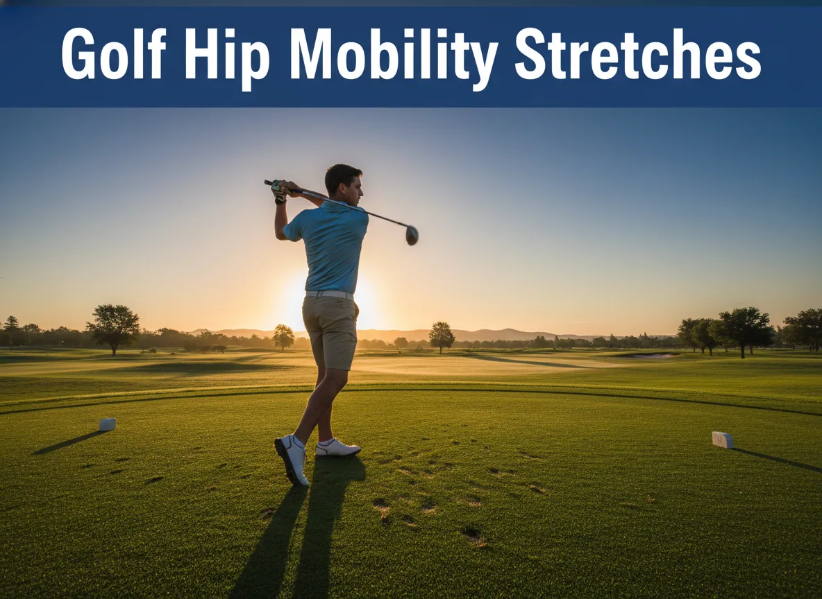 Golfer hip rotation drive tee box golden hour morning sky