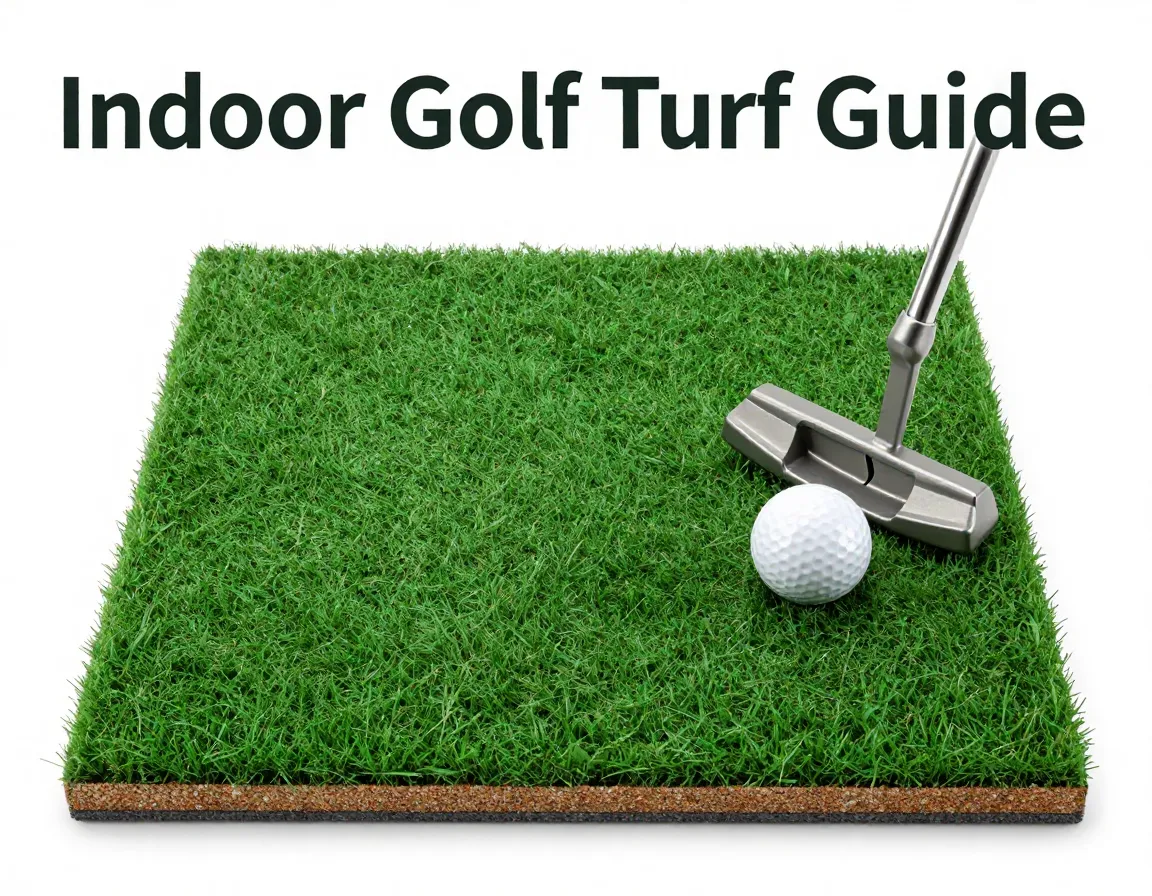 Nylon turf sample golf ball putter clean background overhead shot