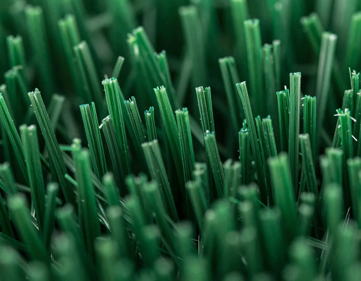 Close up of premium nylon artificial turf fiber strands