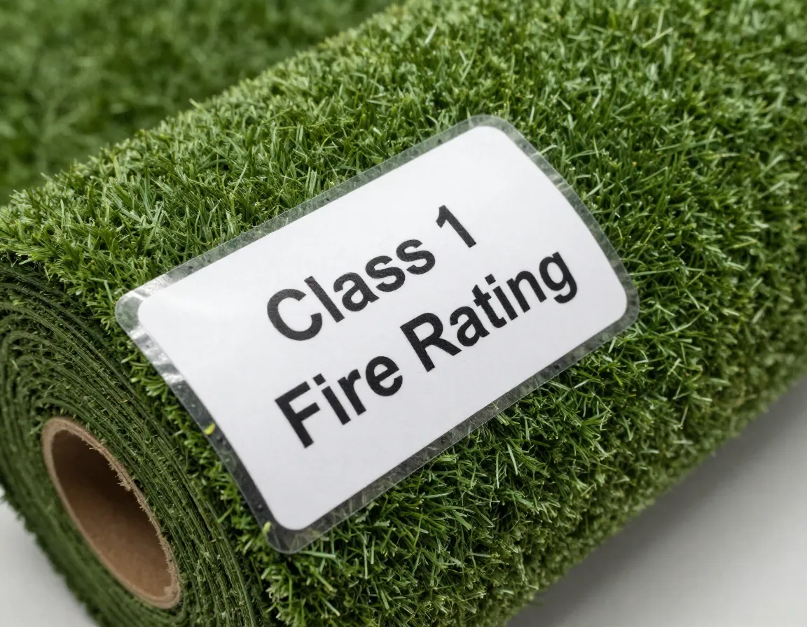 Class one fire safety certification label on turf roll