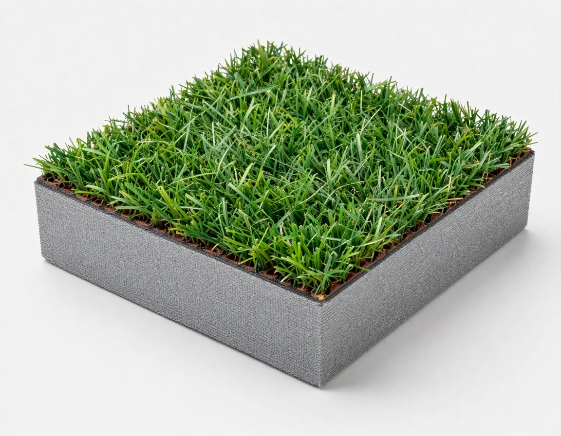 Sturdy polyurethane backing material on artificial turf sample