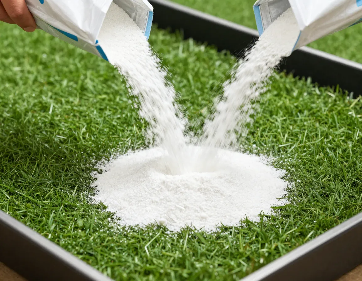 Dual layer silica sand infill being poured onto turf surface