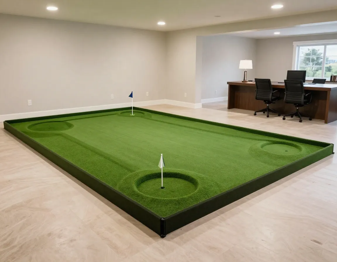 Customizable indoor putting green with multiple hole locations