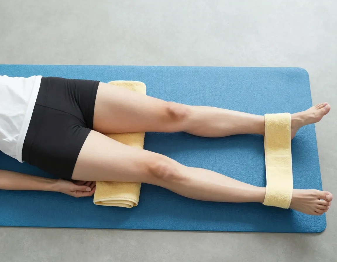 Supine hamstring stretch with towel assistance