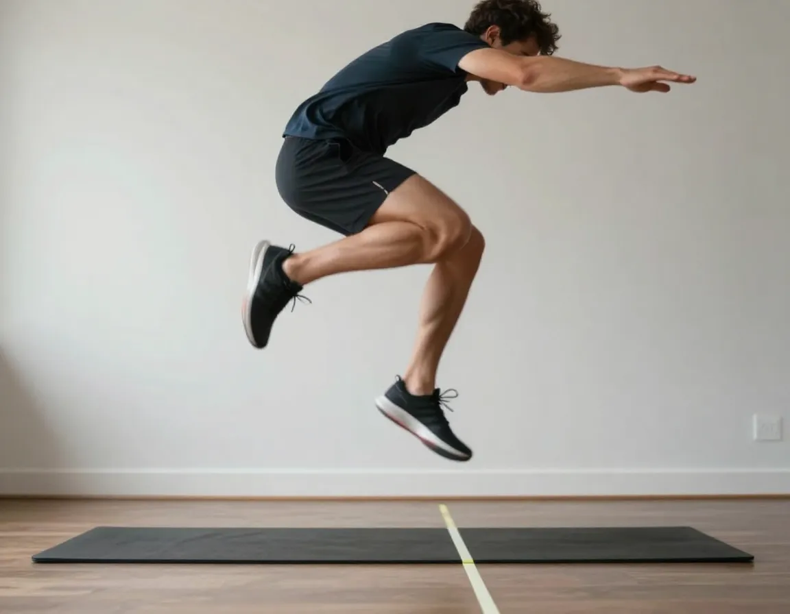 Lateral line hops exercise on mat for stability