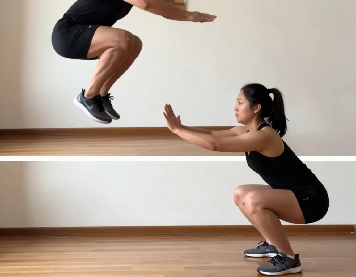 Squat jump to stick exercise power and stability