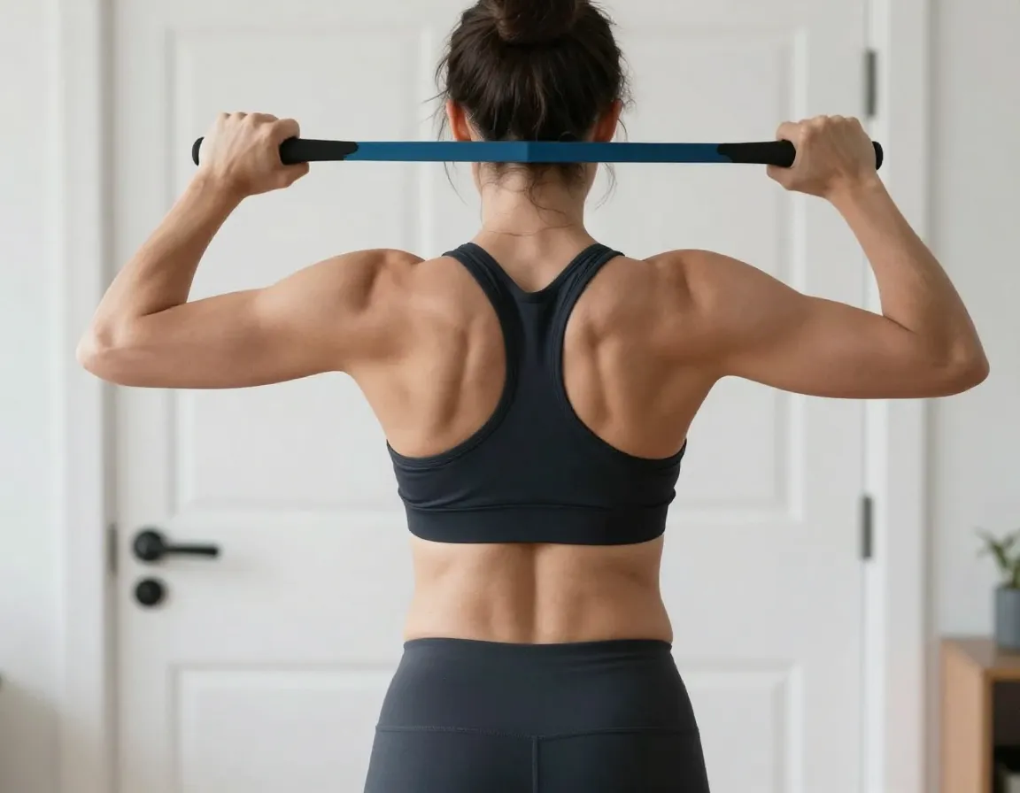 Standing band row exercise with band anchored in front